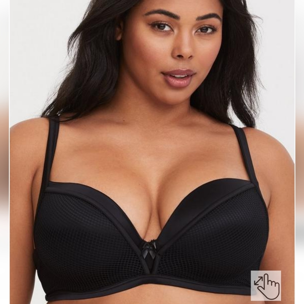 Torrid Black Fishnet Push-Up Plunge Bra 46C - Picture 1 of 7